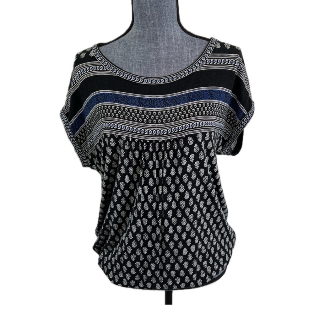 Black and Blue Patterned Women's Top